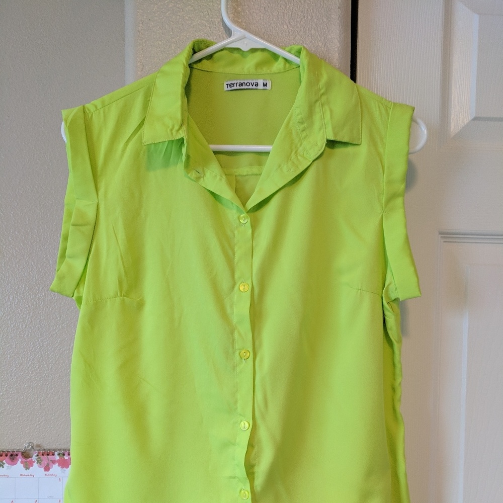 Neon green sleeveless blouse